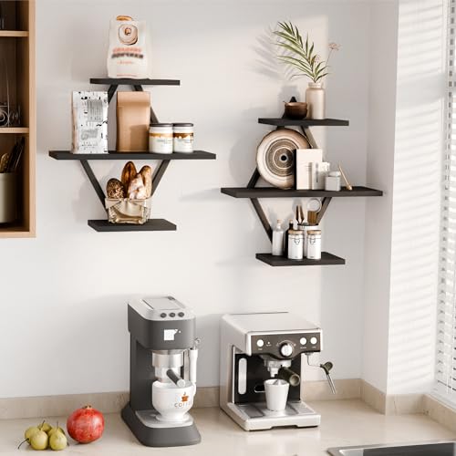 Floating Wall Shelves, Set of 2, Black - color: Black
