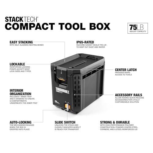 ToughBuilt StackTech - Compact Tool Box, Lockable Storage, TB-B1-B-60C - size: Large