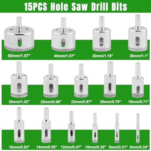 Diamond Hole Saw Kit,16 PCS Tile Hole Saw Kit with Double Suction Cup Guide