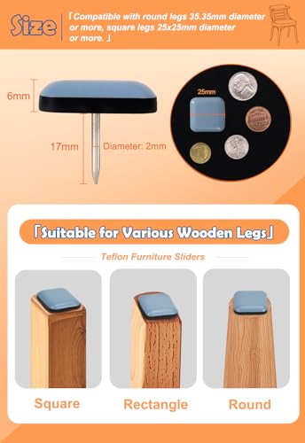 Teflon Furniture Sliders, 20pcs 1inch Square Furniture Glides with Nail for Carpet Tile Hardwood (Grayish Blue) - size: 1 inch Square