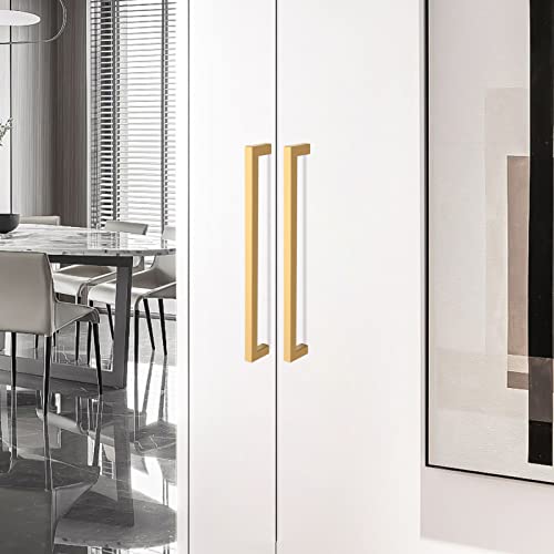 Cabinet Pulls Gold Cabinet Handles Square Drawer Pulls, 5 Pack 10 Inch Stainless Steel Kitchen Door Cupboard Cabinet Handles, Drawer Hardware Handles, 256mm Hole Centers - color: Gold, size: Two Hole - 10 inch Hole Centers(256mm)