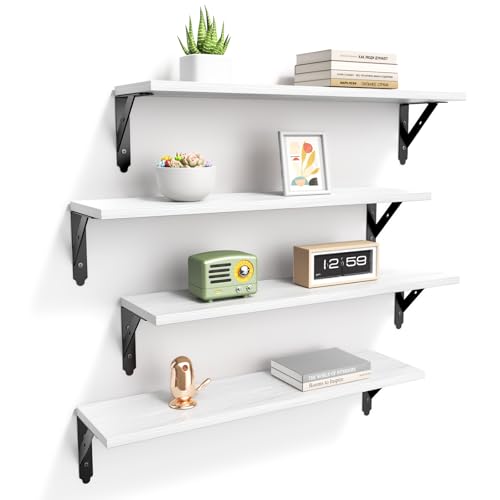 ROMGUAR CRAFT Wood Wall Floating Shelves Set of 4, 23.6" x 6" - White - color: White, size: 23.6" x 6"