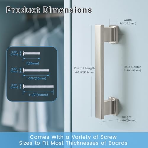 KNOBWELL 6 Pack Brushed Nickel Solid Cabinet Pulls 3-3/4 Inch(96mm) Hole Center Kitchen Cabinet Handles,Cabinet Hardware for Cupboard Drawer Pulls - color: Brushed Nickel, size: Hole Center：3-3/4 inch（96mm）