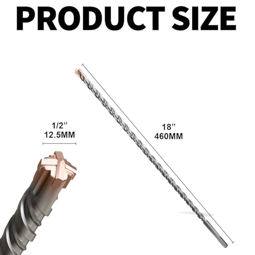 SDS Plus Rotary Hammer Drill Bit,1/2"×18"（12.5mm×460mm） - 4 Carbide Cutting Edges & Coated Head | Heavy-Duty for Masonry, Concrete, Natural Stone, Brick Walls - size: 1/2"×18"（12.5mm×460mm）
