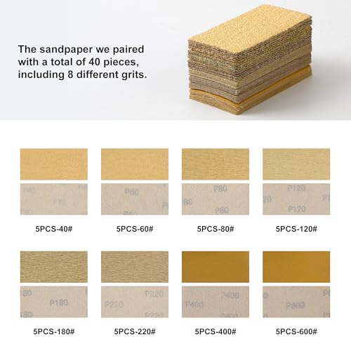 56 PCS Hand Sanding Block Set Include 16 PCS Contoured Profile Sander Block and 40 Sheet Sandpaper Interchangeable Assorted Convex & Concave Shapes Used for Woodworking Furniture, Auto Paint