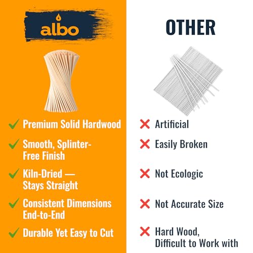 ALBO Wooden Dowel Rods 100 PCS 1/8" x 6" Inch Round Wood Sticks for Crafts, DIY Projects and Macrame Hardwood Assorted Bouquet Sticks Cake Dowels for Tiered Cakes - size: 1/8" x 6" 100 Pcs