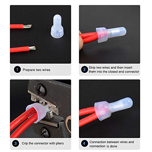 Nilight 300PCS Nylon Closed End Crimp Cap Electrical Terminal - color: 300Pcs Closed End Crimp Terminal