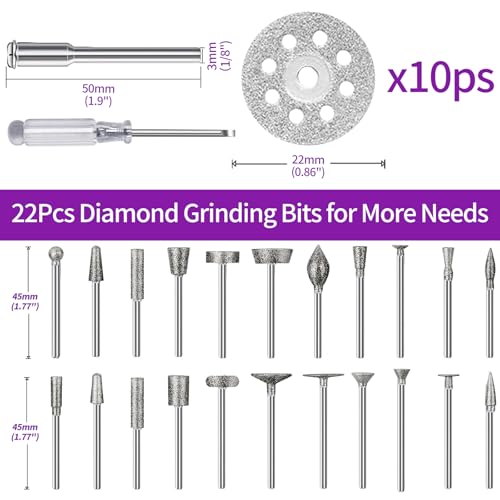 Diamond Grinding Bit Set for Dremel, Rotary Tool Grinding Cutting Wheel 1/8” Shank for Stone Glass Tile Jewelry Engraving Rock Etching Masonry Carving Metal Wood - 32Pc - style: Style 2