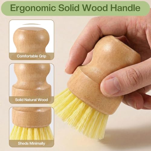 Wooden Dish Brush Handheld Bamboo Wok Brush Scrubber for Dishes Pans Pots Fruit and Veggie Washing(3,Beige Brown and Yellow) - color: Beige Brown and Yellow