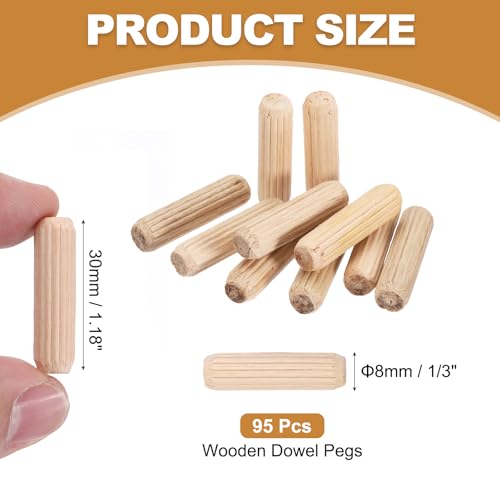 PATIKIL 95 Pcs Wood Dowel Pins 5/16" x 1 1/4" Fluted Wooden Dowels Hardwood Pegs for Woodworking Furniture DIY Crafts Projects Door Art - size: 5/16" x 1 1/4"