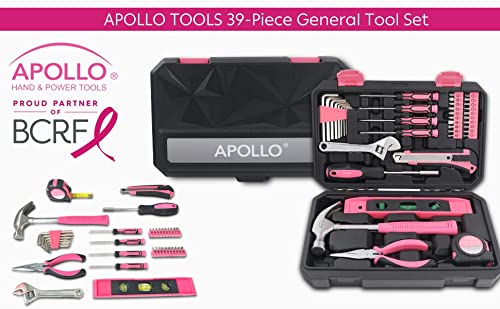 Apollo Tools 39 Piece General Household Tool Set, Pink DT9711P - color: Pink, size: 39-Piece (with Long Nose Pliers + Wrench)