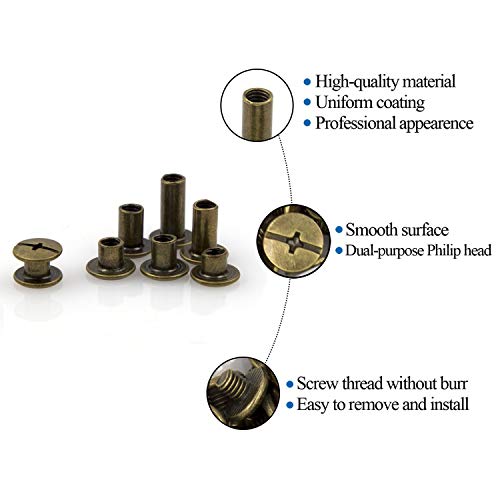 90 Sets Chicago Screws Assorted Kit 6 Sizes Bronze Leather Rivets 3/16(5mm) Screw Rivets Phillip Head Book Binding Posts Nail Rivet Chicago Bolts for DIY Leather Craft Bookbinding (5 x 4,5,6,8,10,12) - size: Bronze-4,5,6,8,10,12