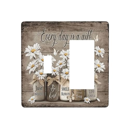 Floral Daisy Rustic Vintage Flower Vase Wood Grain Outlet Covers 1 Toggle 1 Rocker Combination Decorative Wall Plate Electrical Switch Plates Light Switch Cover Plate for Farmhouse Home Decor - color: Floral Daisy Rustic Vintage Flower Vase Wood Grain, si
