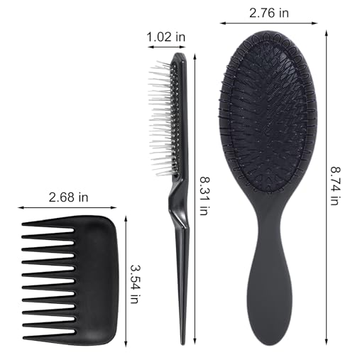 SIMPOR 3PCS Wig Brushes for Synthetic, Wig Brush Comb Set for Human Wigs - color: Black - 3 Pcs