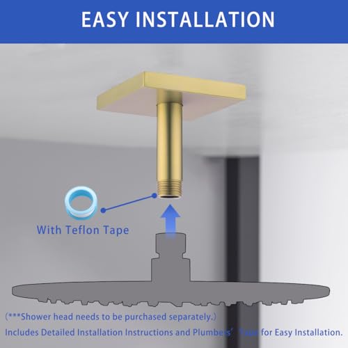 Shower Head Extension Arm Wall Mounted Tube Rainfall Shower Tube Replacement Pipe Parts Stainless Accessories Brushed Gold,SW-91038-4BG-SQ. - color: Right Angled Square Flange-4" Brushed Gold