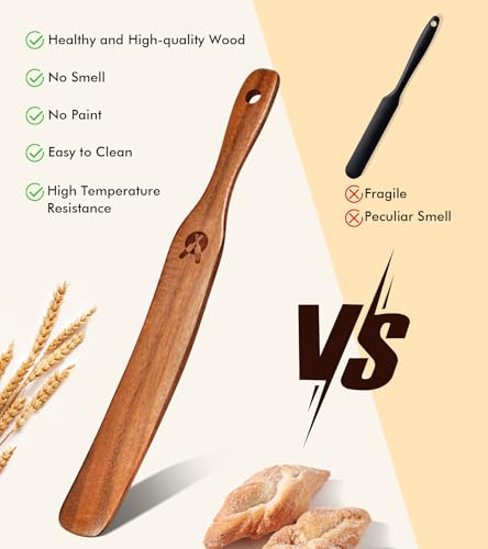 Skinny Spurtle for Sourdough Starter, Mixing, Reaching Bottom of Jar, Dough Whisk, Natural from High Moist Resistance Teak, Spurtles Kitchen Tools Wooden Kitchen Utensils for NonStick Cookware - size: 1Pcs