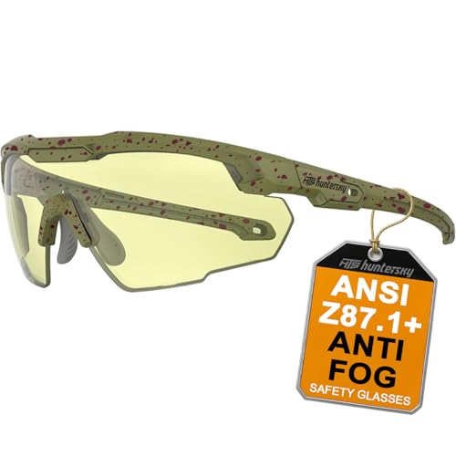 HTS HUNTERSKY Ballistic Tactical Shooting Glasses ANSI Z87+ UV400 Protective Eyewear - color: Green Dots Yellow