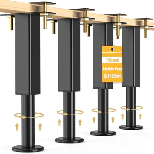 4 PCS Adjustable Height Bed Support Legs, 10.2-16.5 in Metal Bed Risers - size: 10.2"-16.5"(4pcs)