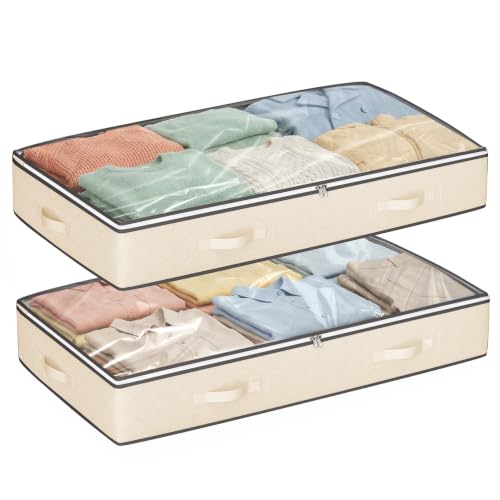 Budding Joy 95L Under Bed Storage Containers, 2 Pack Beige - color: Beige, size: 95L-2 Pack