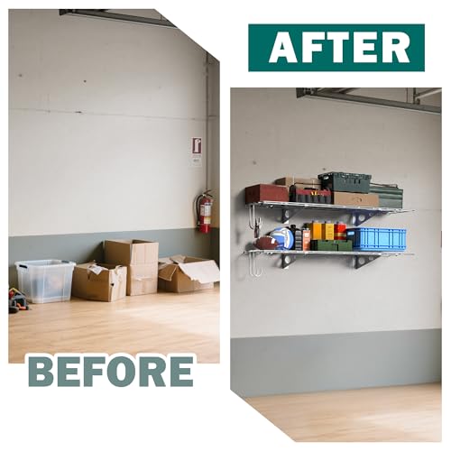 EVERHANGER Garage Wall Shelves, 12 X 48 Inch Wall Mounted Storage Shelves - color: White, size: 48X 12inch
