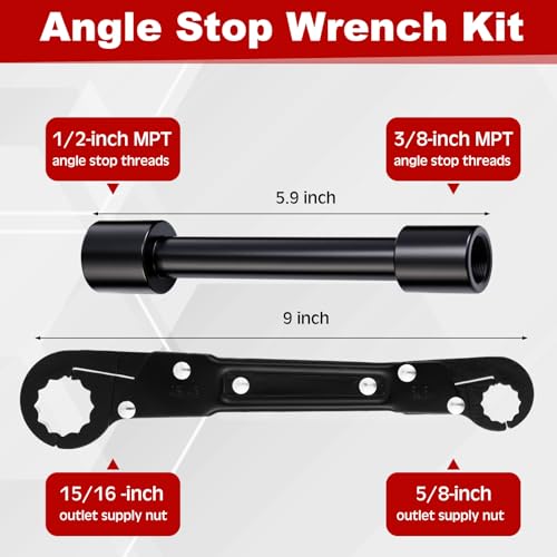 4 Pcs Angle Stop Wrench Kit Plumbing Tool, Olive Ring Removal Tool with Diameter of 1/2", 3/4", Compression Sleeve Puller for 1/2" Compression Fitting, Install Angle Stop Nut(Ferrule,Black) - size: Black, style: Ferrule