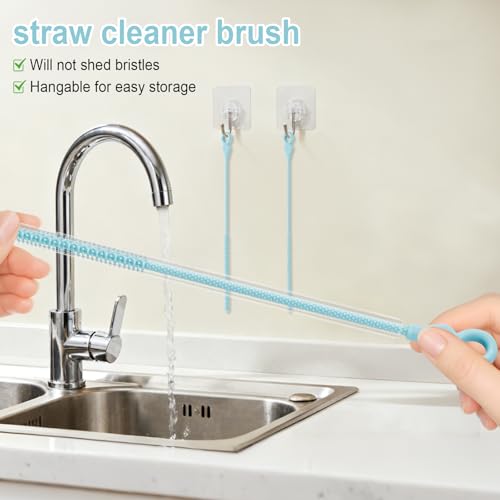 Silicone Straw Cleaner Brush, 4Pcs Reusable Straw Brush Set with Extra-Long Design for Cleaning Thin Metal Straws and Wider Milkshake Straws （6mm+9mm Blue) - color: Blue