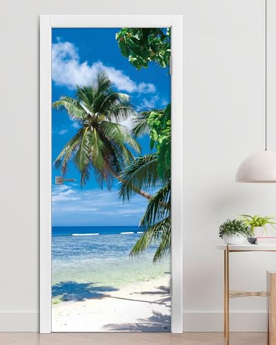 FLFK Door Mural Sticker - Beach Palms,Peel and Stick,Combined Size 32"x80",Split into 2 Pieces - color: Mt5466, size: 32"x80"