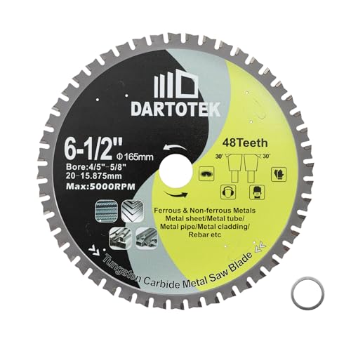 6-1/2"/165mm Metal Cutting Disc, DARTOTEK Circular Saw Blade 48T,Tungsten Carbide Tipped TCT Cut Off Wheel for Steel, Ferrous Steel Pipe with 4/5"-5/8" Arbor - size: 165 mm