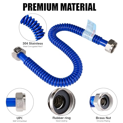 2 Pack, Upgrade Hot & Cold Water Heater Hose, 1" FIP x 1" FIP x 24 in Length Stainless Steel Corrugated Water Line Connector For Water Softener Tanks, Rubber Coating Red & Blue - size: red+blue 1"Fx1"F, 24"L(0.7"ID)