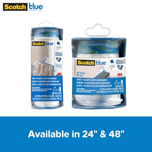 ScotchBlue Pre-taped Painter's Plastic with Dispenser, Unfolds to 48 inches by 30 yards,PTD2093EL-48 - size: 48" Width, style: With Dispenser