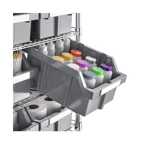 7-Tier NSF 12-Bin Steel Wire Shelving Rack, 25"W x 14"D x 56"H, Gray | 12 slide-out bins with tilt-lock design keep supplies organized and accessible - color: Gray, size: Includes 12 Bins