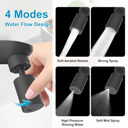 Hibbent 4-Mode Faucet Aerator, Faucet Sprayer Attachment, Matte Black - color: Matte Black, style: Four Modes