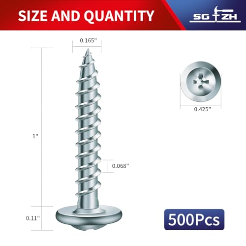 #8 x 1 Inch Wood Screw 500Pcs Alloy Steel Standard Thread Truss Head Fast Self Tapping by SG TZH - color: Silver - Alloy Steel, size: #8 x 1"