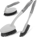 3 Pack Heavy Duty Scrub Brush Set for Household Use, Long Scrub Brush, Handheld Scrub Brush, and Crevice Brush with a Scraper Head for Cleaning Bathroom, Tile, Grout, Tub, Floor, Sink