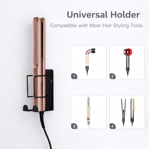 Curling Iron Holder, Hair Straightener Holder for Bathroom Storage, Flat Iron Holder Wall Mount Space Saving Hair Tool Organizer, Stainless Steel Flat Iron Holder Wall Mount, Black BANJEKT - color: Curling Iron Holder Black