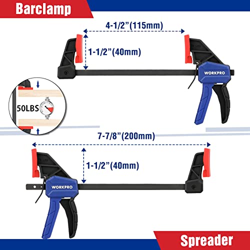 WORKPRO 8-Piece Bar Clamps, 4-Pack 4-1/2" Mini Bar Clamps & 4 Spring Clamps - color: Blue, size: 8-Pack 4-1/2" Bar Clamps and Spring Clamps