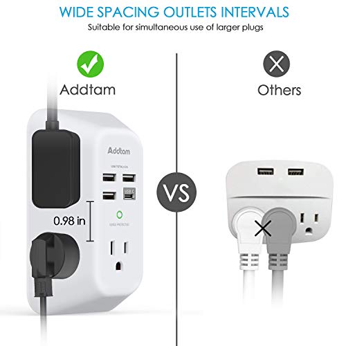 Addtam Surge Protector Outlet Extender with 5 AC and 4 USB Ports, 4.5A - size: 1c3a