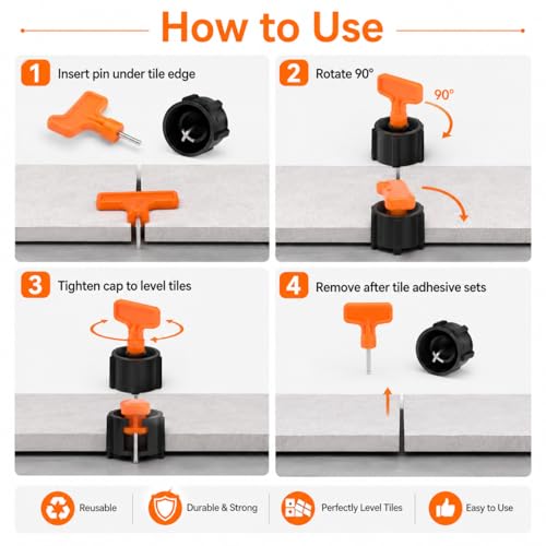 50 Sets Reusable Tile Leveling System Kit with Wrench, 1/16 Inch Tile Spacers and Leveling Clips, Anti Lippage Tile Leveler Tool for Floor Wall Installation, Ceramic Porcelain Tiles