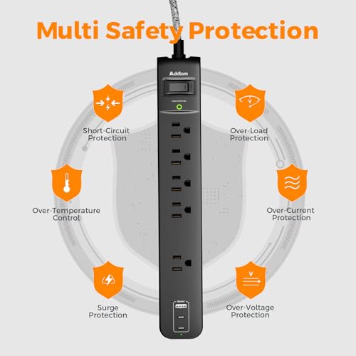 2 Pack Power Strip Surge Protector - 5 Widely Spaced Outlets 3 USB, 6Ft - color: Black & Dark Gray, size: 6 FT