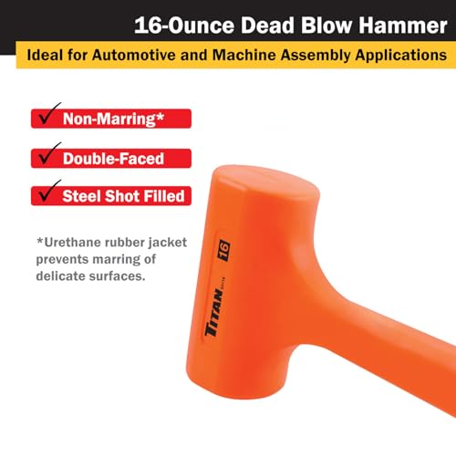 Titan 63116 1lb Dead Blow Hammer with Steel Shot Filled Head, Spark & Rebound Resistant, 12" Non-slip Diamond Textured Handle - size: 16oz