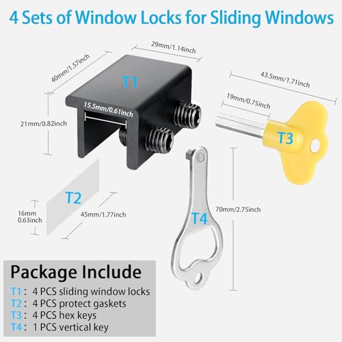 ZRFCXE Window Locks, Fits Horizontal & Vertical Sliding Windows (4 Pack) - color: Black, size: 4 Pack