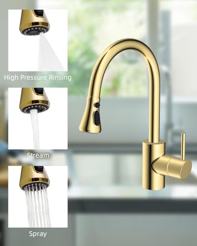 Hibbent NSF/ANSI/CAN 61 & 372 Certified Pull Down Kitchen Faucet Head - color: Polished Brass, style: 1.8 Gallon Per Minute