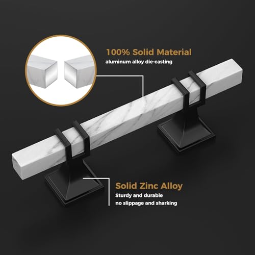 10 Pack 5 Inch White Marble Cabinet Pulls, Black Cabinet Handles Marble Grain and Black Pulls, Kitchen Cabinet Handles Square Dresser Drawer Pulls Kitchen Hardware - color: White Marble & Black, size: 5 inch (128mm) Hole Center Pull