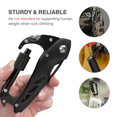 FUNBRO Multitool Carabiner with Pocket Knife, Bottle Opener - color: Black