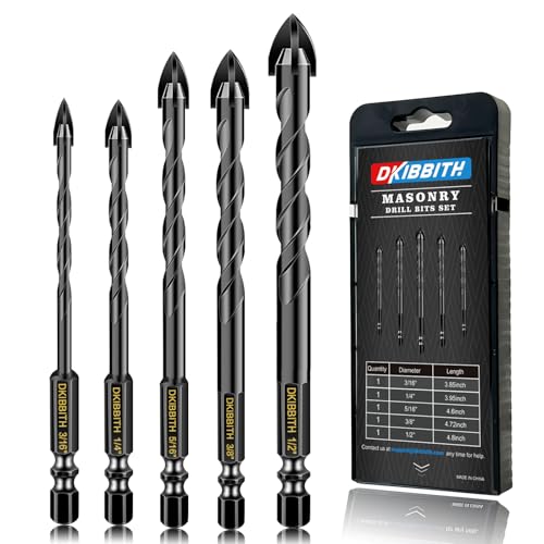 5 Pcs Masonry Concrete Drill Bit Set for Tile Brick Glass Plastic Wood, Tungsten Carbide Tip, Hex Shank, Work with Ceramic Porcelain Tile Wall Mirror Paver 3/16" 1/4" 5/16" 3/8" 1/2" Drill Bit Set - size: 5 Pack Multiple Sizes (3/16"-1/2")