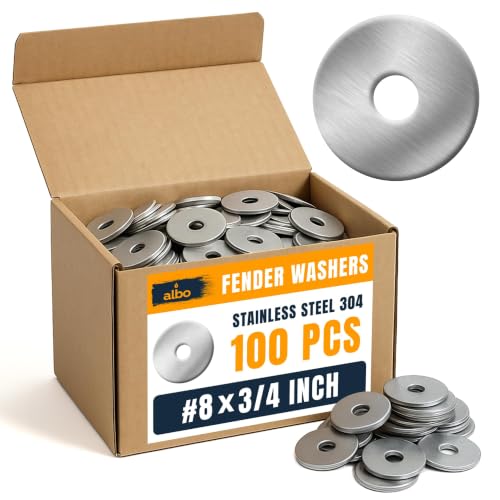 ALBO 100 Pcs #8 x 3/4" 304 Stainless Steel Fender Flat Washers - size: #8x3/4" - 100pcs