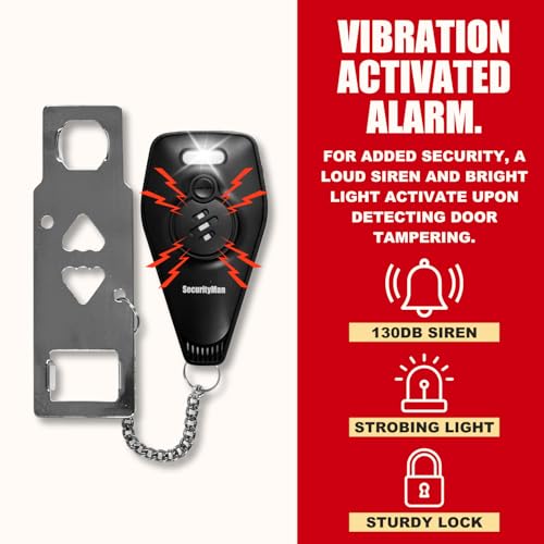 Door Security Bar & Portable Door Lock with Alarm (White) – High-Grade Iron Door Jammer & 130dB Alarm for Home, Apartment, Hotel & Travel Safety – (Black)