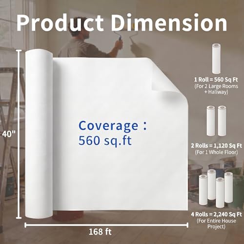 40"x168' Temporary Floor Protection, Self-Adhesive Floor Covering, 560 sqft - size: 40" x 168'