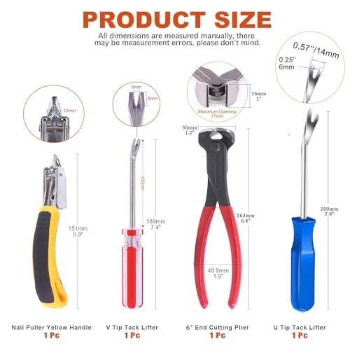 Upholstery Staple Remover Tack Puller Nail Remover Tool Set Nail Puller Plier, Staple Puller, Tack Lifter, Fastener Remover, for Furniture Floor Wall Wooden Case Car Photo Frame (4 pcs) - style: Style1