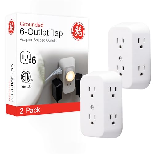 GE Outlet Extender, 2 Pack, 6 Outlet Multi Plug Wall Power Splitter - size: 2 Pack